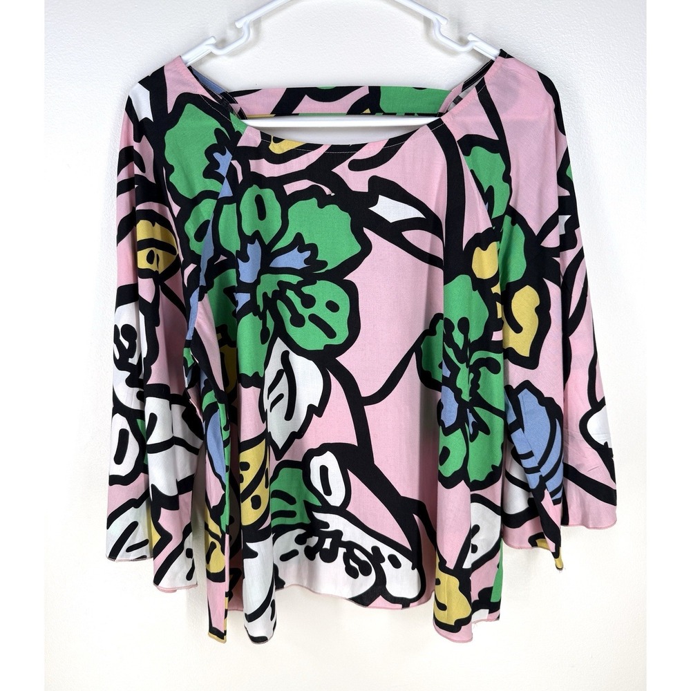 Traffic People Top Bold Abstract Floral Medium Bell Sleeve Art To Wear Blouse